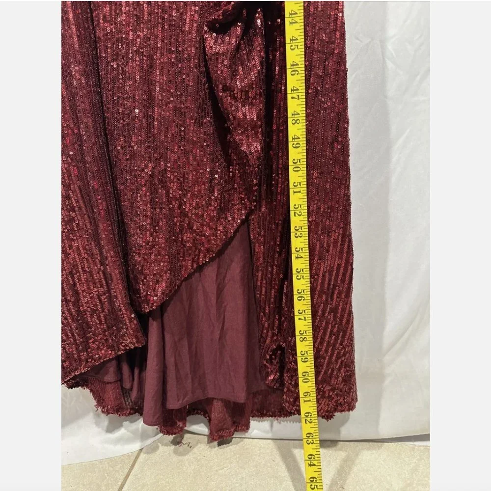 NEW $398 IEENA Mac‎ Duggal [ 16 ] Sequin Wrap Evening Gown in Wine Red #Q480